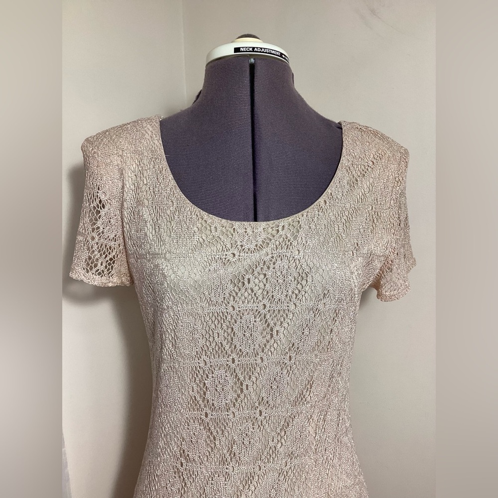 Vintage Crochet Lace Champagne Gown Retro Wedding - Picture 3 of 16